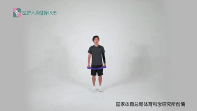 医护人员健身18法 17全身力量练习套餐 1拉弹力带弓步下蹲.gif
